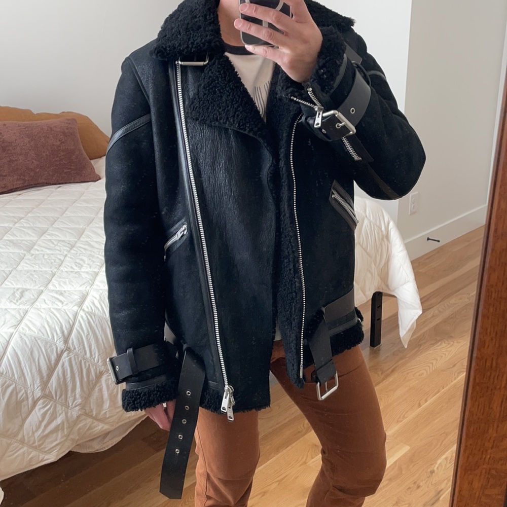 All Saints Hawley Oversized Shearling Biker Jacket